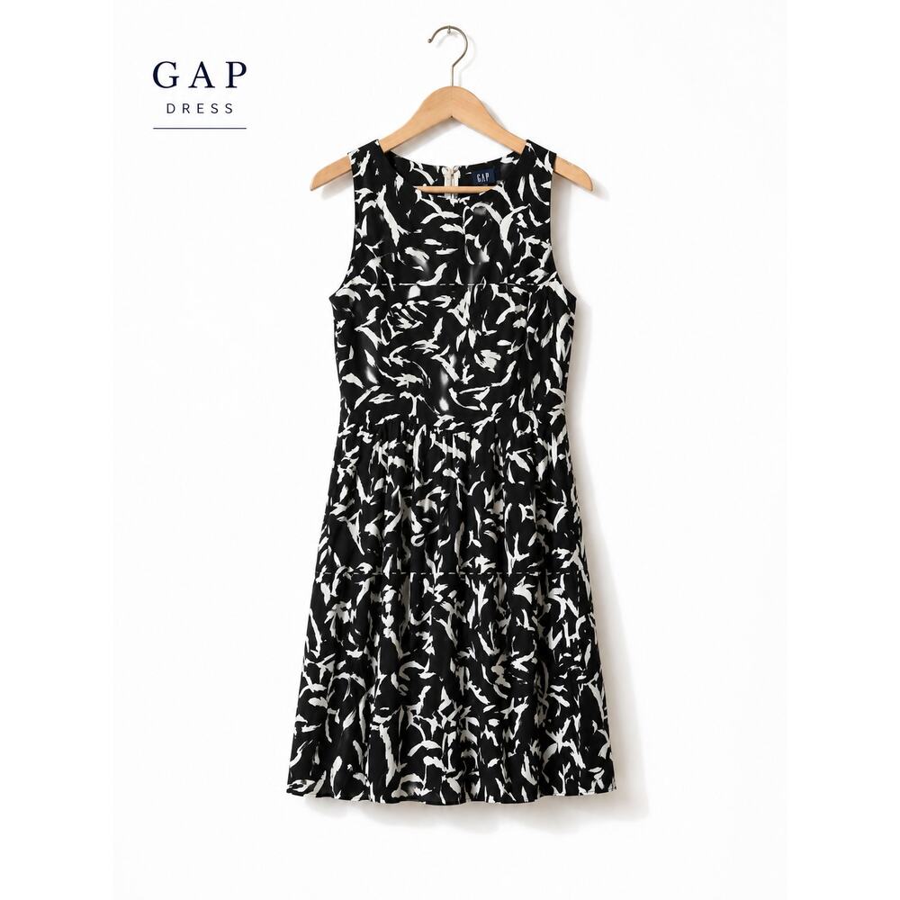 Gap Pleated Dress Black White Abstract Print Sleeveless Size 4